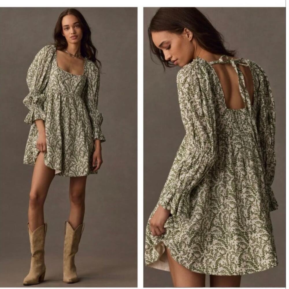 Anthropologie Pilcro Womens 3X Long Sleeve Babydoll Mini Dress Smocked Western